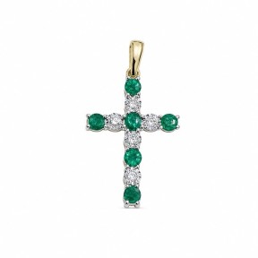 Cruz de Oro con Esmeralda y Diamantes