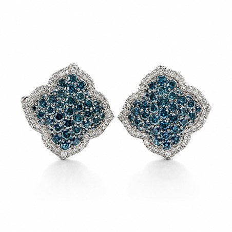 Pendientes de oro blanco de 14 kts con diamantes azules y blancos