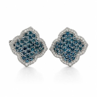 14 kts white gold earrings with blue and white diamonds