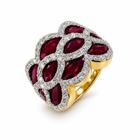 18 KTS BICOLOR GOLD RING WITH RUBY AND DIAMONDS
