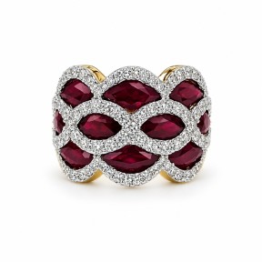 18 KTS BICOLOR GOLD RING WITH RUBY AND DIAMONDS