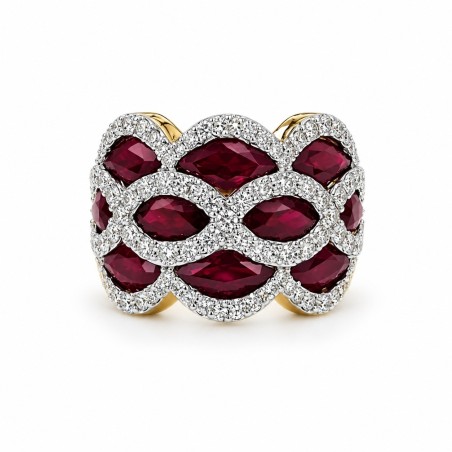 18 KTS BICOLOR GOLD RING WITH RUBY AND DIAMONDS