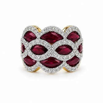 18 KTS BICOLOR GOLD RING WITH RUBY AND DIAMONDS