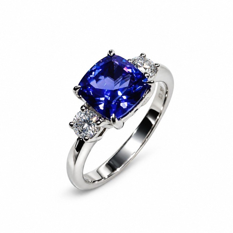 Ring of tanzanite and diamonds.