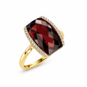 SORTIJA GRANATE Y DIAMANTES MONTADO EN ORO AMARILLO 18CTS