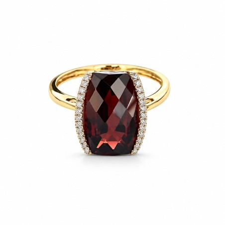 SORTIJA GRANATE Y DIAMANTES MONTADO EN ORO AMARILLO 18CTS