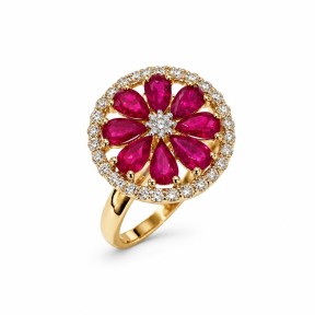 18 KTS BICOLOR GOLD RING WITH RUBY AND DIAMONDS