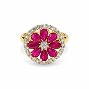 18 KTS BICOLOR GOLD RING WITH RUBY AND DIAMONDS