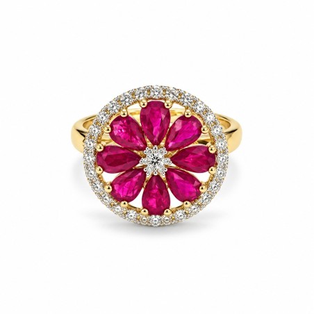 18 KTS BICOLOR GOLD RING WITH RUBY AND DIAMONDS