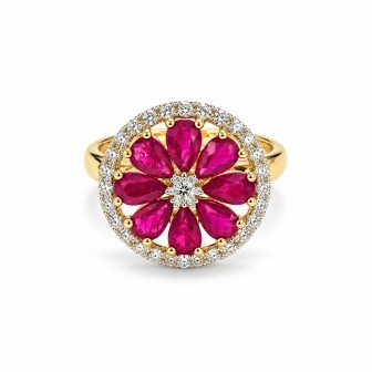 18 KTS BICOLOR GOLD RING WITH RUBY AND DIAMONDS