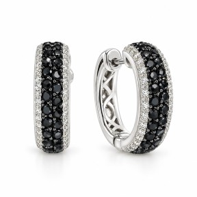 14 KTS WHITE GOLD EARRINGS WITH BLACK AND WHITE DIAMONDS