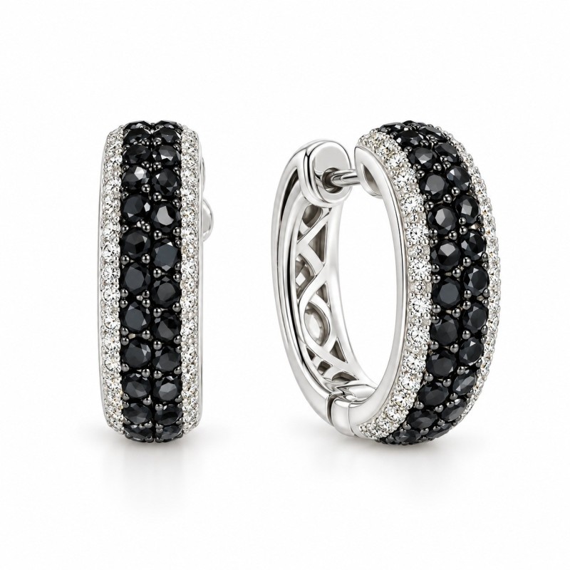14 KTS WHITE GOLD EARRINGS WITH BLACK AND WHITE DIAMONDS