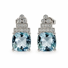 PENDIENTES DE AQUAMARINA Y DIAMANTES