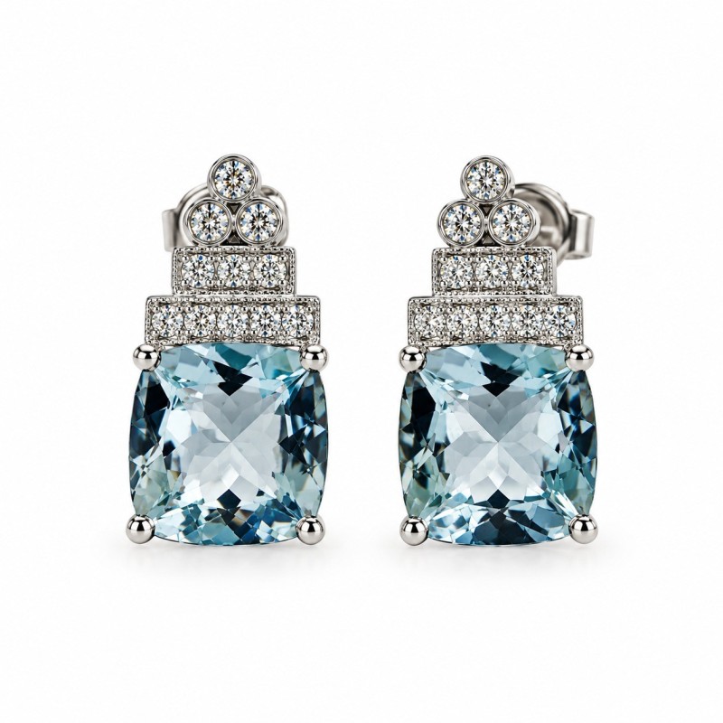 PENDIENTES DE AQUAMARINA Y DIAMANTES