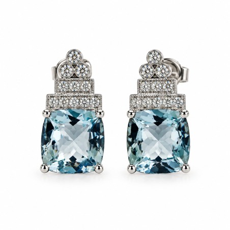 PENDIENTES DE AQUAMARINA Y DIAMANTES