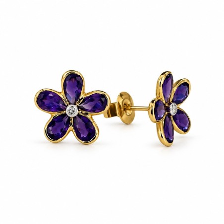 PENDIENTES DE AMATISTA Y DIAMANTES