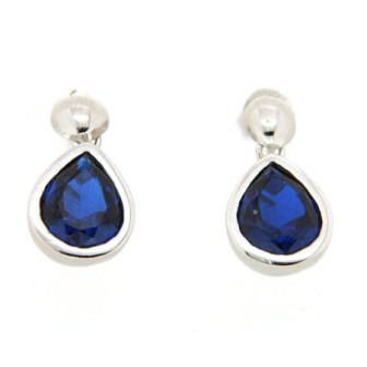 Pendientes circonita color zafiro, plata de ley con baño de rodio
