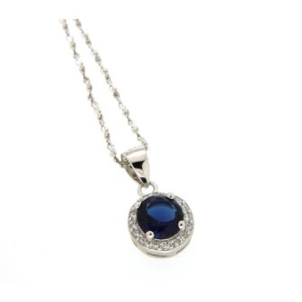 Colgante con cadena de Plata de Ley con Baño de Rodio y Circonita de color Zafiro