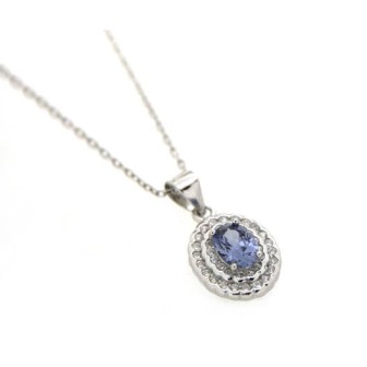 Colgante con cadena con circonitas blancas y circonita color tanzanita, plata de ley con baño de rodio