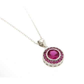 Colgante con cadena y circonitas rosa de plata de ley con baño de rodio