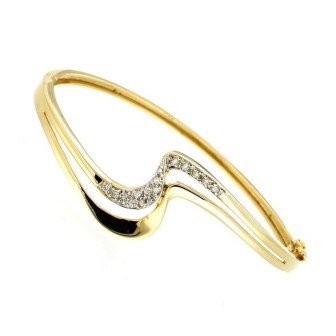 Media caña de plata de ley con baño dorado y circonitas y baño de rodio