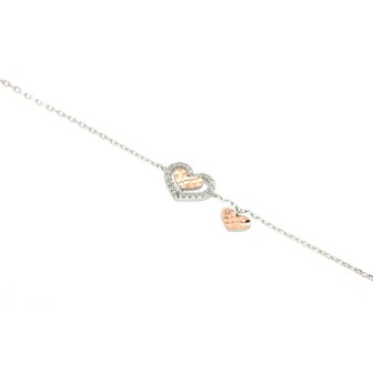 Pulsera Corazón de plata de ley con baño Rosa y de Rodio
