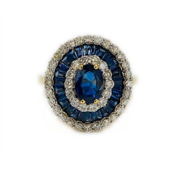 18 KTS BICOLOR GOLD RING WITH SAPPHIRE AND DIAMONDS