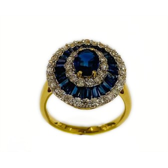18 KTS BICOLOR GOLD RING WITH SAPPHIRE AND DIAMONDS