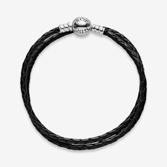 Pulsera Pandora en Cuero Trenzado Doble Negro