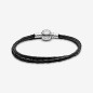 Pulsera Pandora en Cuero Trenzado Doble Negro
