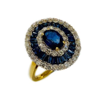 18 KTS BICOLOR GOLD RING WITH SAPPHIRE AND DIAMONDS