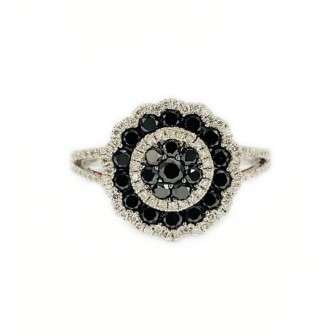 Sortija de oro blanco 14 kts con diamantes negro y blancos