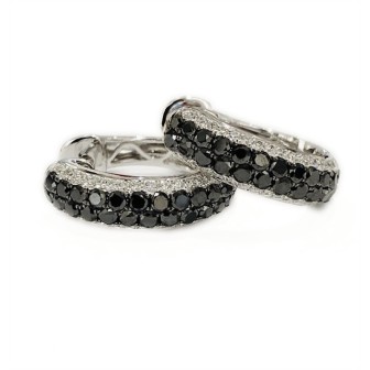 PENDIENTES DE ORO BLANCO DE 14 KTS CON DIAMANTES NEGROS Y BLANCOS