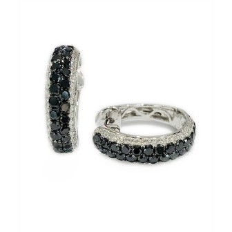 PENDIENTES DE ORO BLANCO DE 14 KTS CON DIAMANTES NEGROS Y BLANCOS