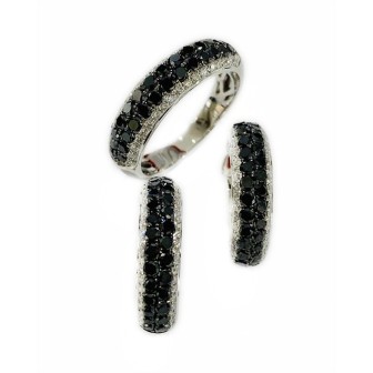 PENDIENTES DE ORO BLANCO DE 14 KTS CON DIAMANTES NEGROS Y BLANCOS