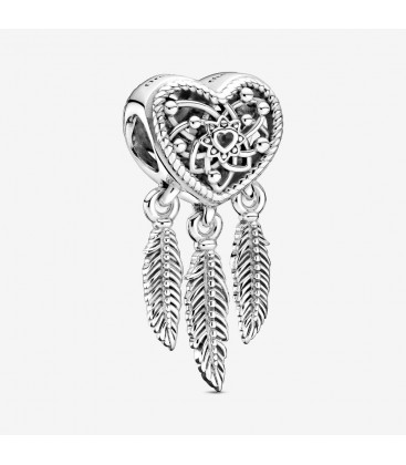 Charm Pandora Openwork Heart & Three Feathers Dreamcatcher