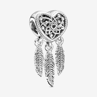 Charm Pandora Atrapasueños Corazón en filigrana y Plumas
