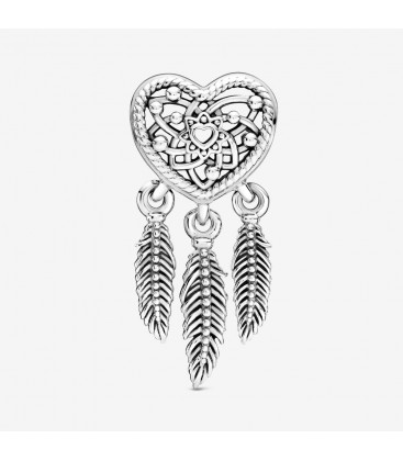 Charm Pandora Openwork Heart & Three Feathers Dreamcatcher