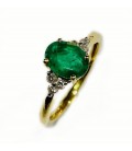 18 kts yellow gold ring with emeralds and diamonds