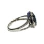 14 kts white gold ring with blue and white diamonds