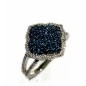 14 kts white gold ring with blue and white diamonds