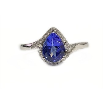 Sortija de oro blanco 14 kts con tanzanita y diamantes
