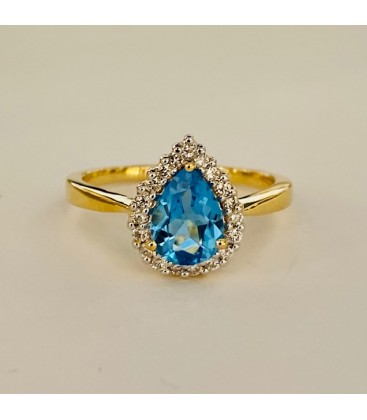 SORTIJA DE TOPACIO AZUL Y DIAMANTES MONTADO EN ORO AMARILLO 18CTS