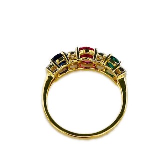 SORTIJA DE ORO DE 18 KTS CON RUBI, ZAFIRO Y ESMERALDA CON DIAMANTES