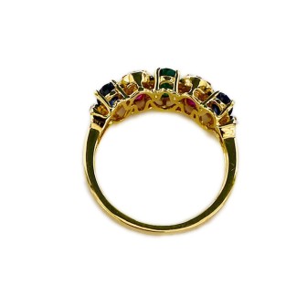 SORTIJA DE ORO DE 18 KTS CON RUBI, ZAFIRO Y ESMERALDA CON DIAMANTES