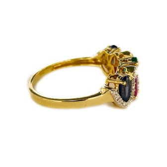 SORTIJA DE ORO DE 18 KTS CON RUBI, ZAFIRO Y ESMERALDA CON DIAMANTES