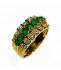 18 kts yellow gold ring with emeralds and diamonds