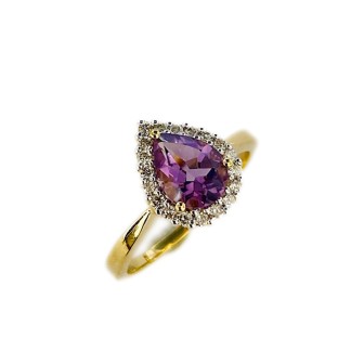 SORTIJA AMATISTA Y DIAMANTES MONTADO EN ORO AMARILLO 18CTS