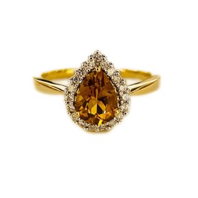 SORTIJA DE TOPACIO CITRINO Y DIAMANTES MONTADO EN ORO AMARILLO 18CTS