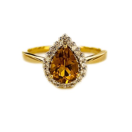 SORTIJA DE TOPACIO CITRINO Y DIAMANTES MONTADO EN ORO AMARILLO 18CTS